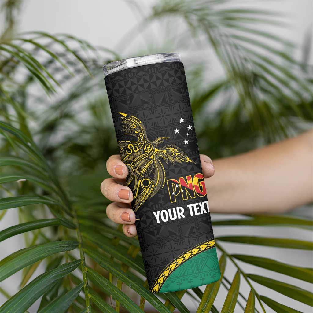 Personalised PNG Enga Provins Skinny Tumbler Papua New Guinea Plumeria Melanesian Pattern - Polynesian Pride