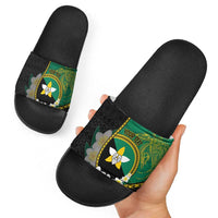 Personalised PNG Enga Provins Slide Sandals Papua New Guinea Plumeria Melanesian Pattern - Polynesian Pride