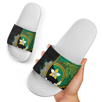 Personalised PNG Enga Provins Slide Sandals Papua New Guinea Plumeria Melanesian Pattern - Polynesian Pride