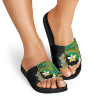 Personalised PNG Enga Provins Slide Sandals Papua New Guinea Plumeria Melanesian Pattern - Polynesian Pride