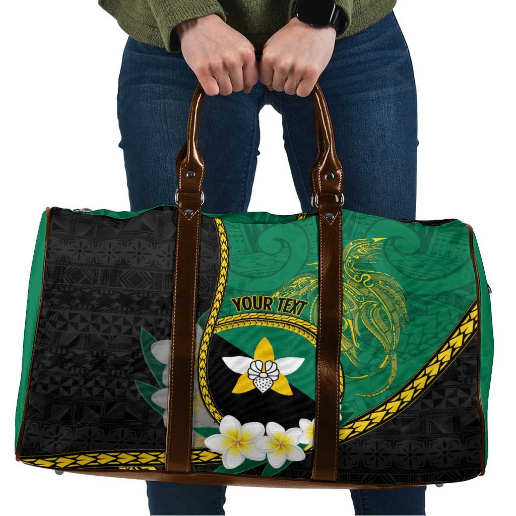 Personalised PNG Enga Provins Travel Bag Papua New Guinea Plumeria Melanesian Pattern LT14 Black - Polynesian Pride