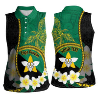 Personalised PNG Enga Provins Women Sleeveless Polo Shirt Papua New Guinea Plumeria Melanesian Pattern LT14 - Polynesian Pride