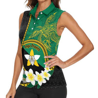 Personalised PNG Enga Provins Women Sleeveless Polo Shirt Papua New Guinea Plumeria Melanesian Pattern LT14 - Polynesian Pride