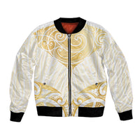 Gold White New Zealand Manta Ray Bomber Jacket Aotearoa Maori Haehae LT14 Unisex White - Polynesian Pride