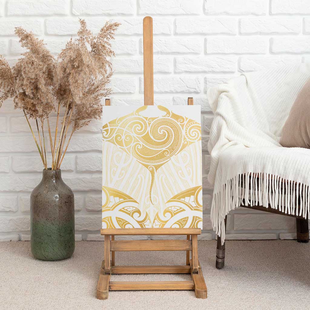 Gold White New Zealand Manta Ray Canvas Wall Art Aotearoa Maori Haehae - Polynesian Pride