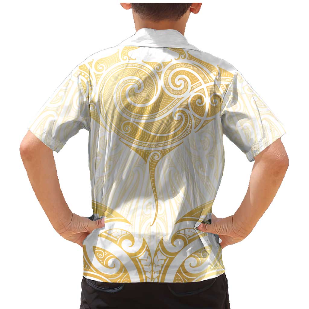 Gold White New Zealand Manta Ray Family Matching Mermaid Dress and Hawaiian Shirt Aotearoa Maori Haehae LT14 - Polynesian Pride