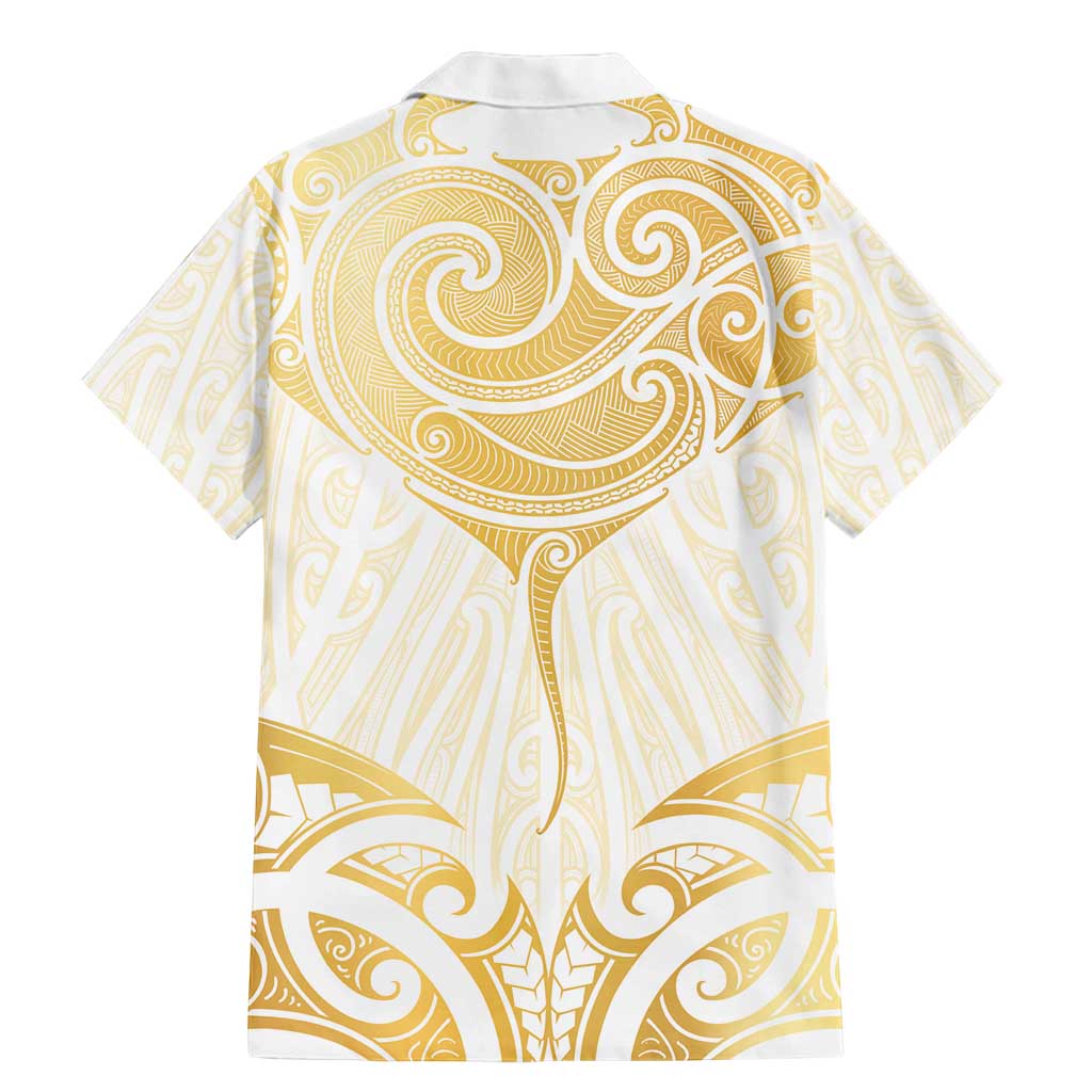 Gold White New Zealand Manta Ray Family Matching Mermaid Dress and Hawaiian Shirt Aotearoa Maori Haehae LT14 - Polynesian Pride