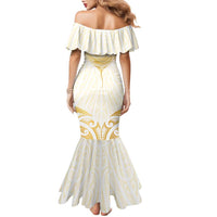 Gold White New Zealand Manta Ray Family Matching Mermaid Dress and Hawaiian Shirt Aotearoa Maori Haehae LT14 - Polynesian Pride