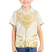 Gold White New Zealand Manta Ray Family Matching Off Shoulder Maxi Dress and Hawaiian Shirt Aotearoa Maori Haehae LT14 Son's Shirt White - Polynesian Pride
