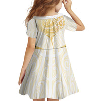 Gold White New Zealand Manta Ray Family Matching Off Shoulder Short Dress and Hawaiian Shirt Aotearoa Maori Haehae LT14 - Polynesian Pride