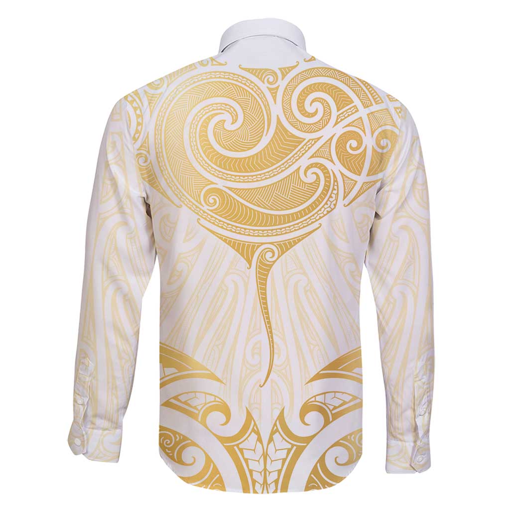 Gold White New Zealand Manta Ray Family Matching Puletasi and Hawaiian Shirt Aotearoa Maori Haehae LT14 - Polynesian Pride