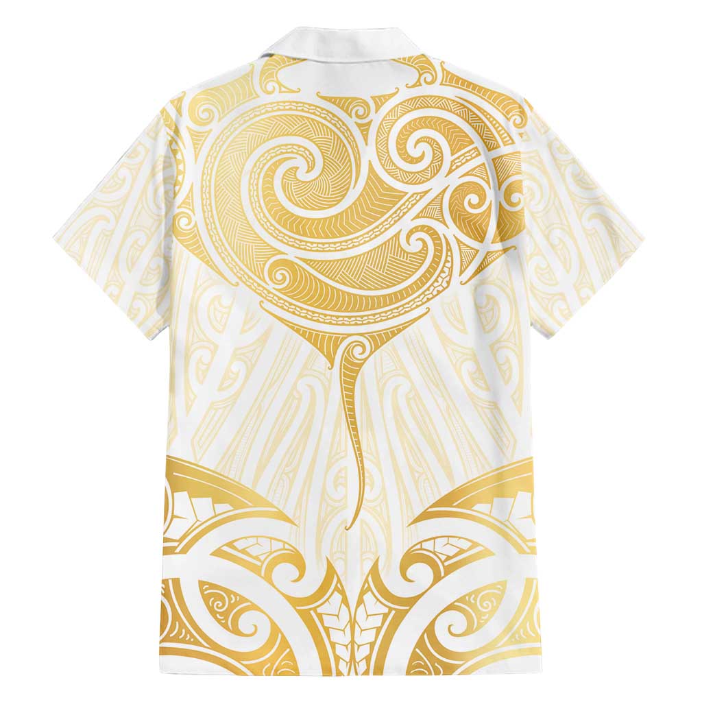 Gold White New Zealand Manta Ray Family Matching Summer Maxi Dress and Hawaiian Shirt Aotearoa Maori Haehae LT14 - Polynesian Pride