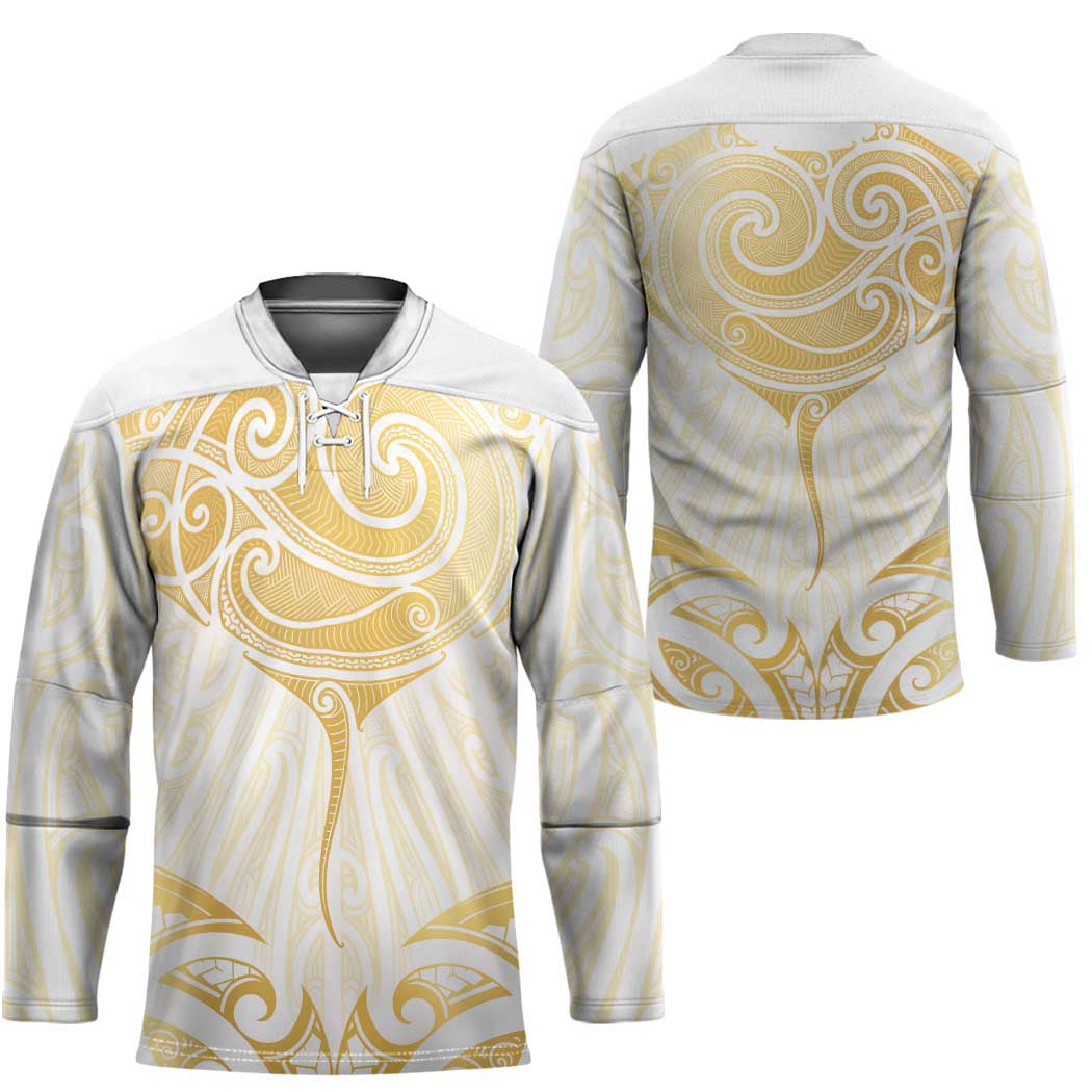 Gold White New Zealand Manta Ray Hockey Jersey Aotearoa Maori Haehae - Polynesian Pride