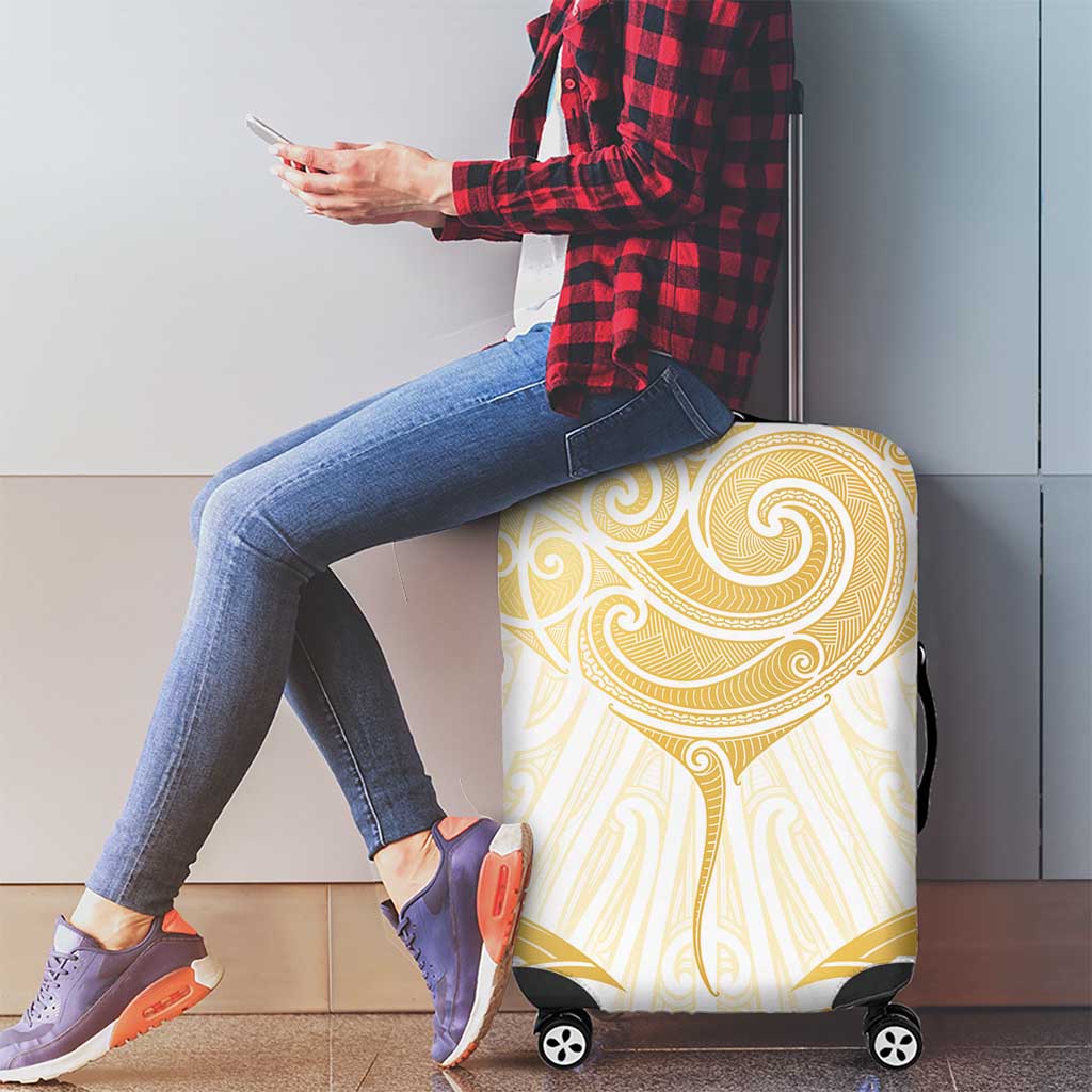 Gold White New Zealand Manta Ray Luggage Cover Aotearoa Maori Haehae - Polynesian Pride