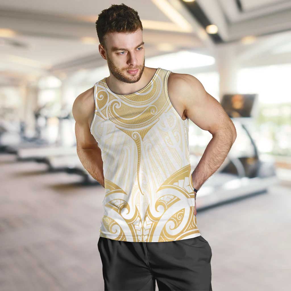 Gold White New Zealand Manta Ray Men Tank Top Aotearoa Maori Haehae - Polynesian Pride