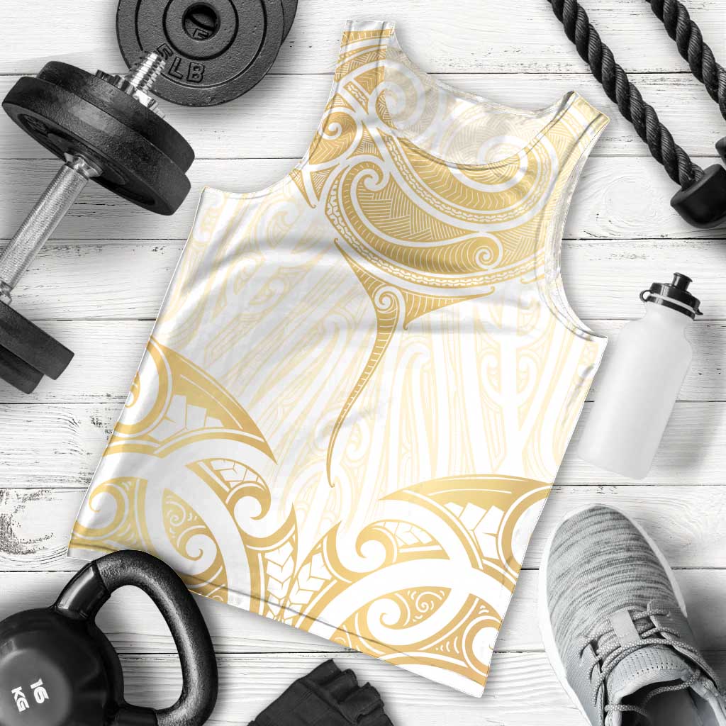 Gold White New Zealand Manta Ray Men Tank Top Aotearoa Maori Haehae - Polynesian Pride