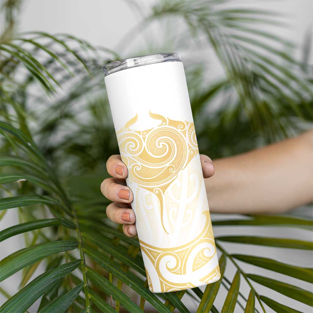 Gold White New Zealand Manta Ray Skinny Tumbler Aotearoa Maori Haehae LT14 - Polynesian Pride