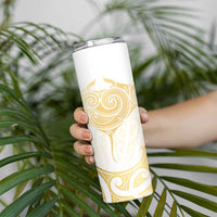 Gold White New Zealand Manta Ray Skinny Tumbler Aotearoa Maori Haehae LT14 - Polynesian Pride