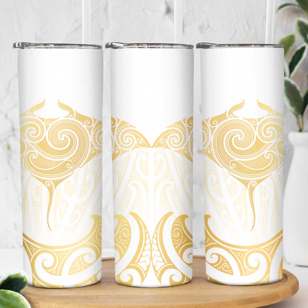Gold White New Zealand Manta Ray Skinny Tumbler Aotearoa Maori Haehae LT14 - Polynesian Pride