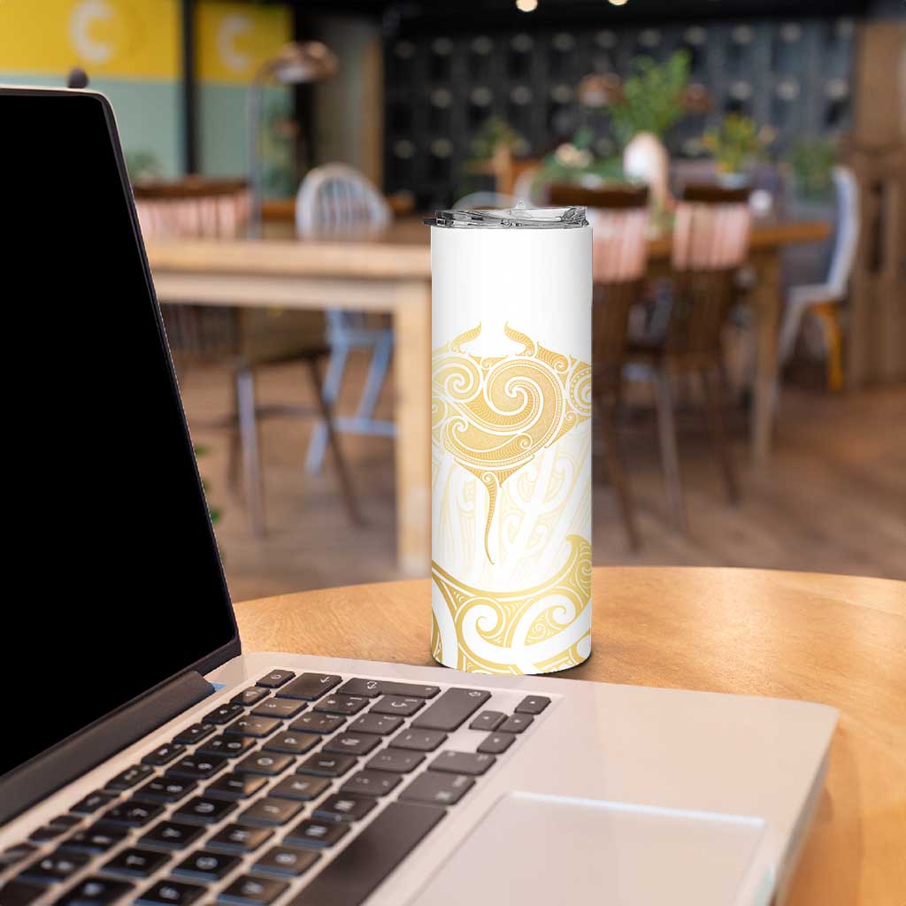 Gold White New Zealand Manta Ray Skinny Tumbler Aotearoa Maori Haehae LT14 - Polynesian Pride