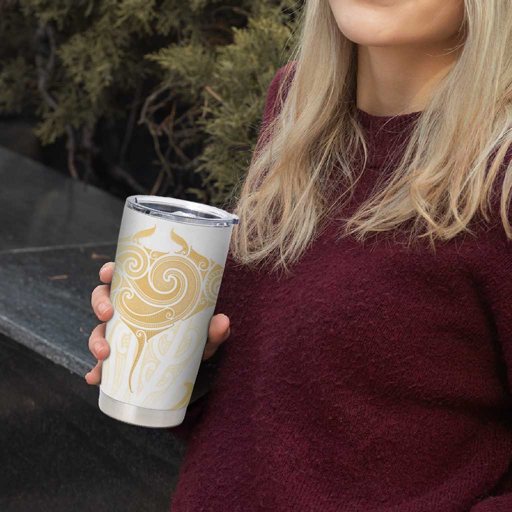Gold White New Zealand Manta Ray Tumbler Cup Aotearoa Maori Haehae - Polynesian Pride