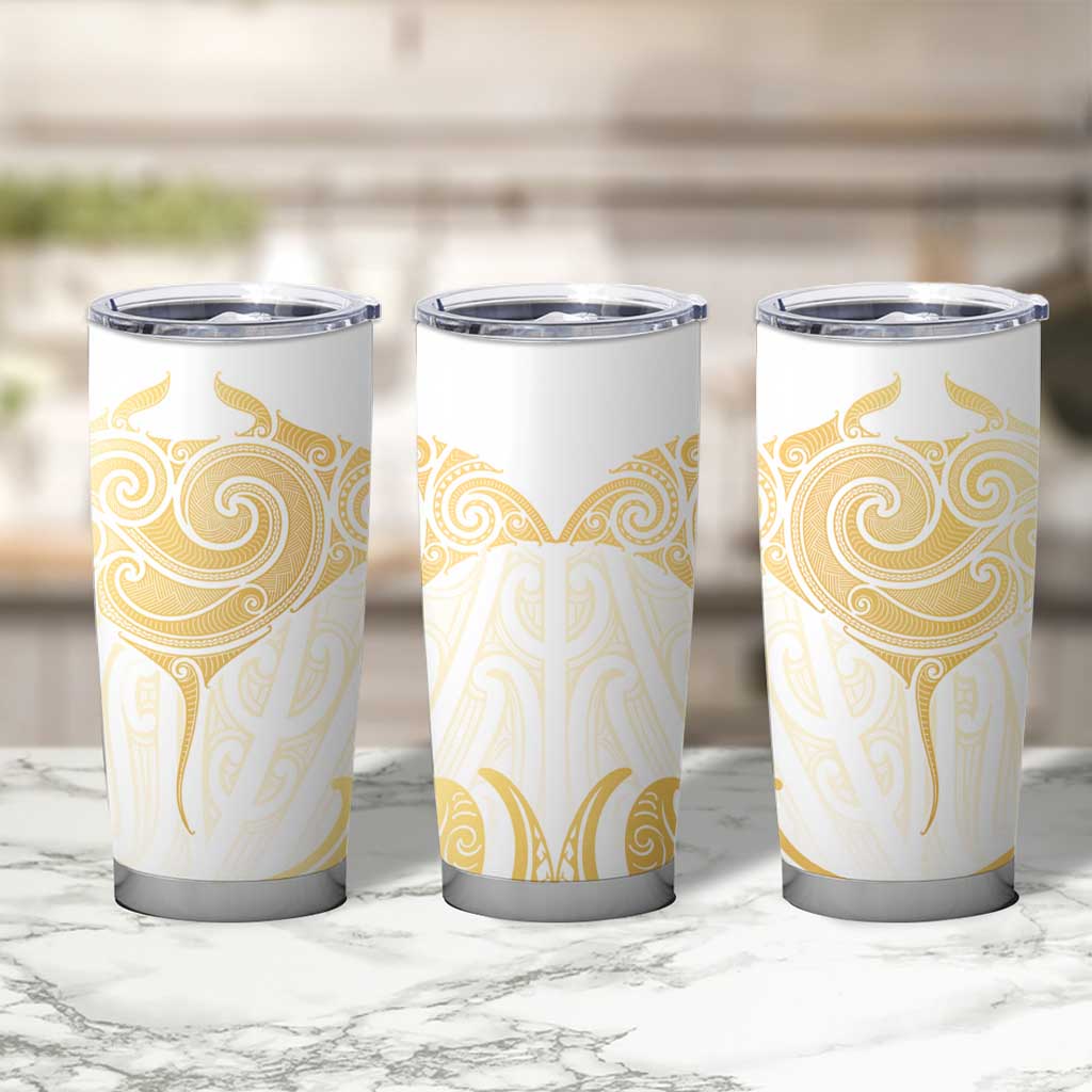 Gold White New Zealand Manta Ray Tumbler Cup Aotearoa Maori Haehae - Polynesian Pride