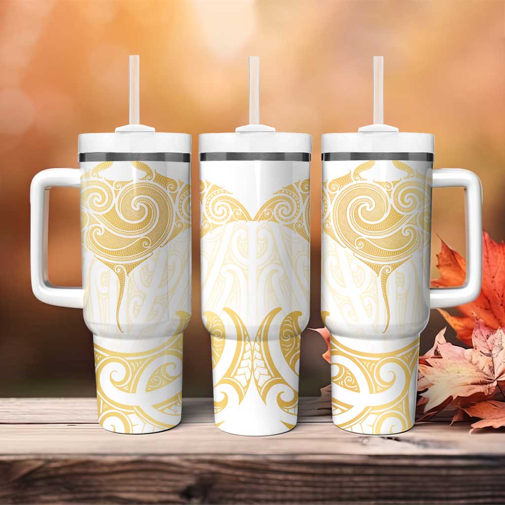 Gold White New Zealand Manta Ray Tumbler With Handle Aotearoa Maori Haehae - Polynesian Pride