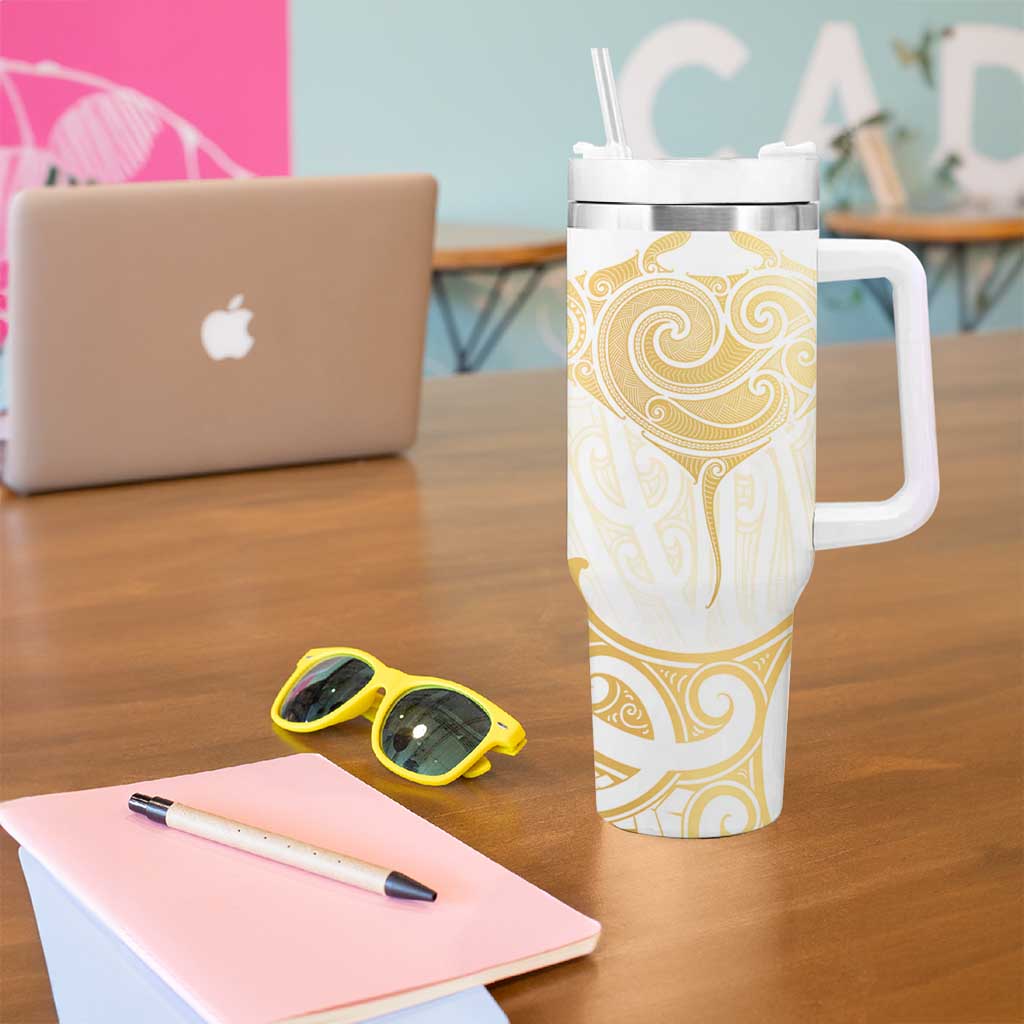 Gold White New Zealand Manta Ray Tumbler With Handle Aotearoa Maori Haehae - Polynesian Pride