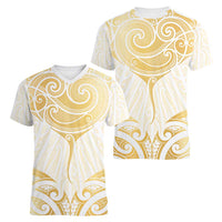 Gold White New Zealand Manta Ray Women V-Neck T-Shirt Aotearoa Maori Haehae LT14 - Polynesian Pride