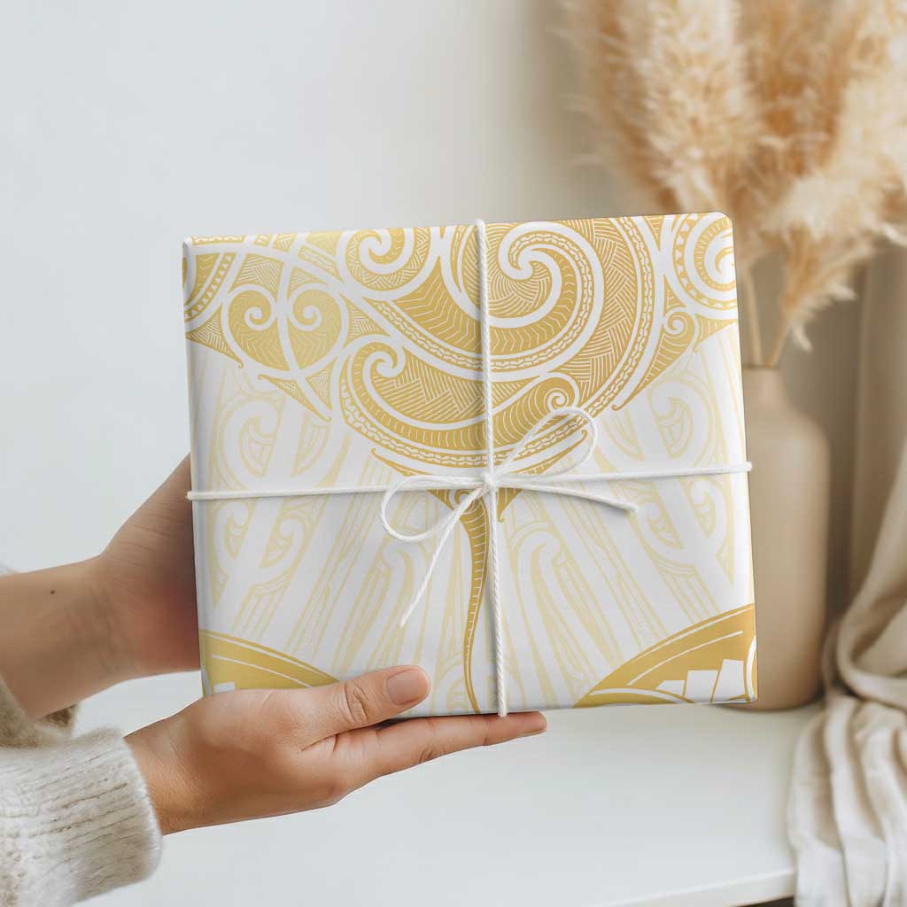 Gold White New Zealand Manta Ray Wrapping Paper Aotearoa Maori Haehae - Polynesian Pride