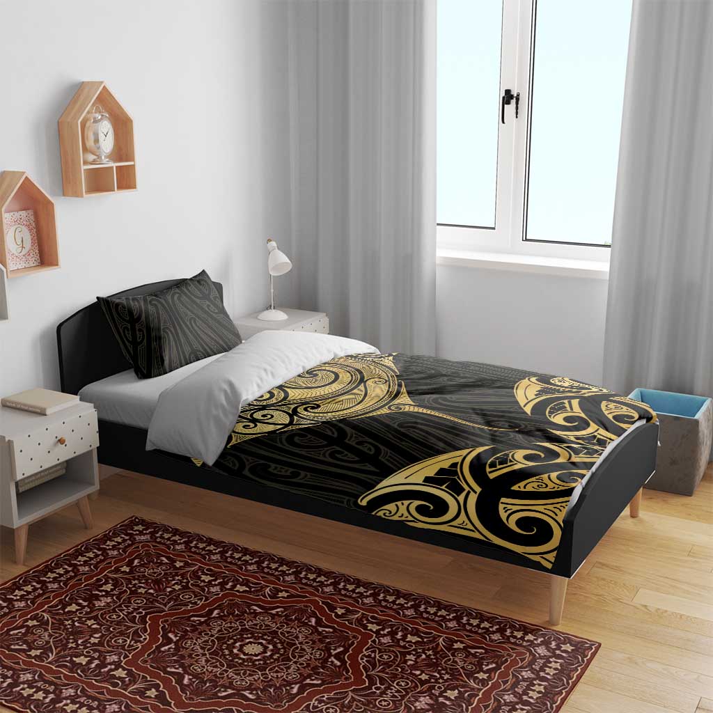 Gold Black New Zealand Manta Ray Bedding Set Aotearoa Maori Haehae - Polynesian Pride