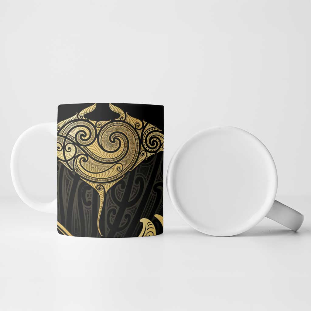 Gold Black New Zealand Manta Ray Ceramic Mug Aotearoa Maori Haehae LT14 - Polynesian Pride