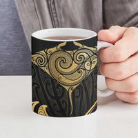 Gold Black New Zealand Manta Ray Ceramic Mug Aotearoa Maori Haehae LT14 - Polynesian Pride
