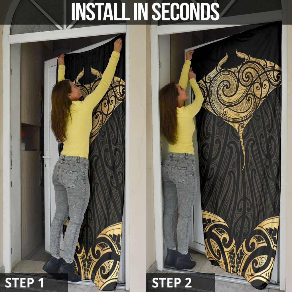 Gold Black New Zealand Manta Ray Door Cover Aotearoa Maori Haehae - Polynesian Pride