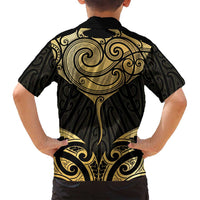 Gold Black New Zealand Manta Ray Family Matching Long Sleeve Bodycon Dress and Hawaiian Shirt Aotearoa Maori Haehae LT14 - Polynesian Pride