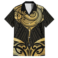 Gold Black New Zealand Manta Ray Family Matching Off The Shoulder Long Sleeve Dress and Hawaiian Shirt Aotearoa Maori Haehae LT14 Dad's Shirt - Short Sleeve Black - Polynesian Pride