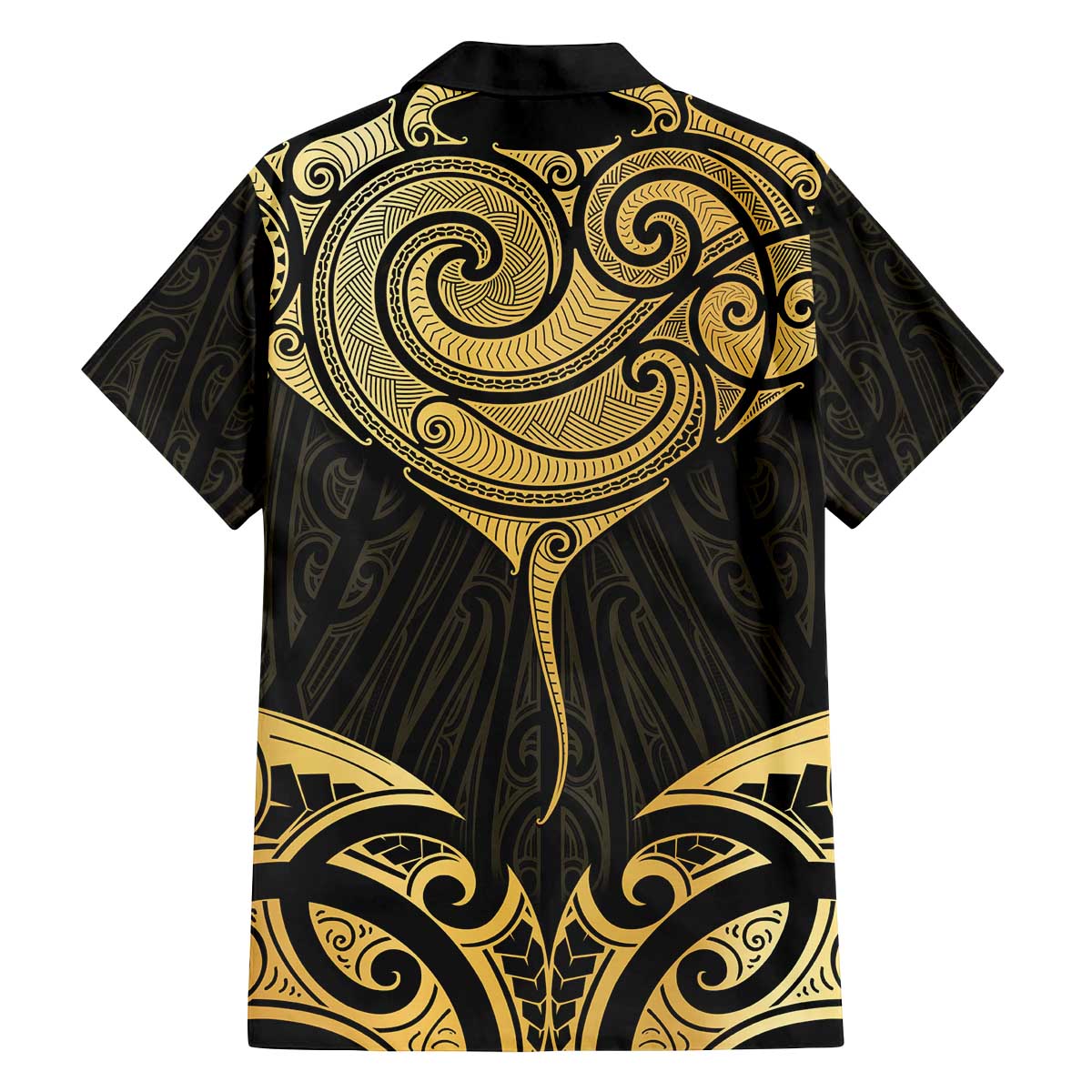 Gold Black New Zealand Manta Ray Family Matching Off The Shoulder Long Sleeve Dress and Hawaiian Shirt Aotearoa Maori Haehae LT14 - Polynesian Pride