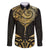Gold Black New Zealand Manta Ray Family Matching Off The Shoulder Long Sleeve Dress and Hawaiian Shirt Aotearoa Maori Haehae - Polynesian Pride