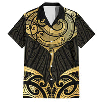 Gold Black New Zealand Manta Ray Family Matching Off Shoulder Short Dress and Hawaiian Shirt Aotearoa Maori Haehae LT14 Dad's Shirt - Short Sleeve Black - Polynesian Pride