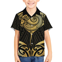 Gold Black New Zealand Manta Ray Family Matching Off Shoulder Short Dress and Hawaiian Shirt Aotearoa Maori Haehae LT14 Son's Shirt Black - Polynesian Pride
