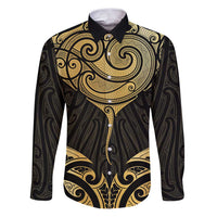 Gold Black New Zealand Manta Ray Family Matching Puletasi and Hawaiian Shirt Aotearoa Maori Haehae LT14 Dad's Shirt - Long Sleeve Black - Polynesian Pride