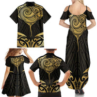 Gold Black New Zealand Manta Ray Family Matching Summer Maxi Dress and Hawaiian Shirt Aotearoa Maori Haehae LT14 - Polynesian Pride