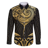 Gold Black New Zealand Manta Ray Family Matching Summer Maxi Dress and Hawaiian Shirt Aotearoa Maori Haehae LT14 Dad's Shirt - Long Sleeve Black - Polynesian Pride