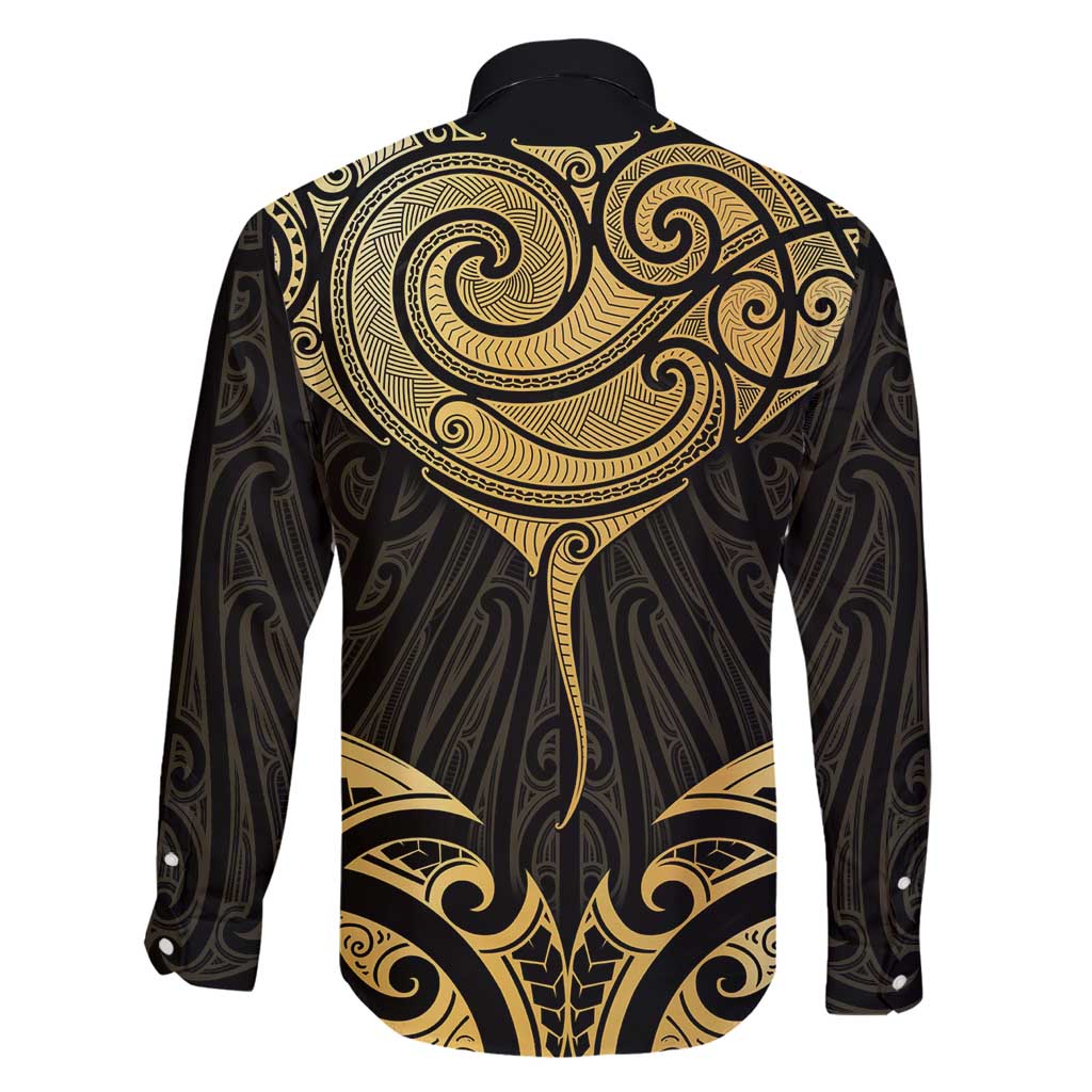 Gold Black New Zealand Manta Ray Family Matching Tank Maxi Dress and Hawaiian Shirt Aotearoa Maori Haehae LT14 - Polynesian Pride