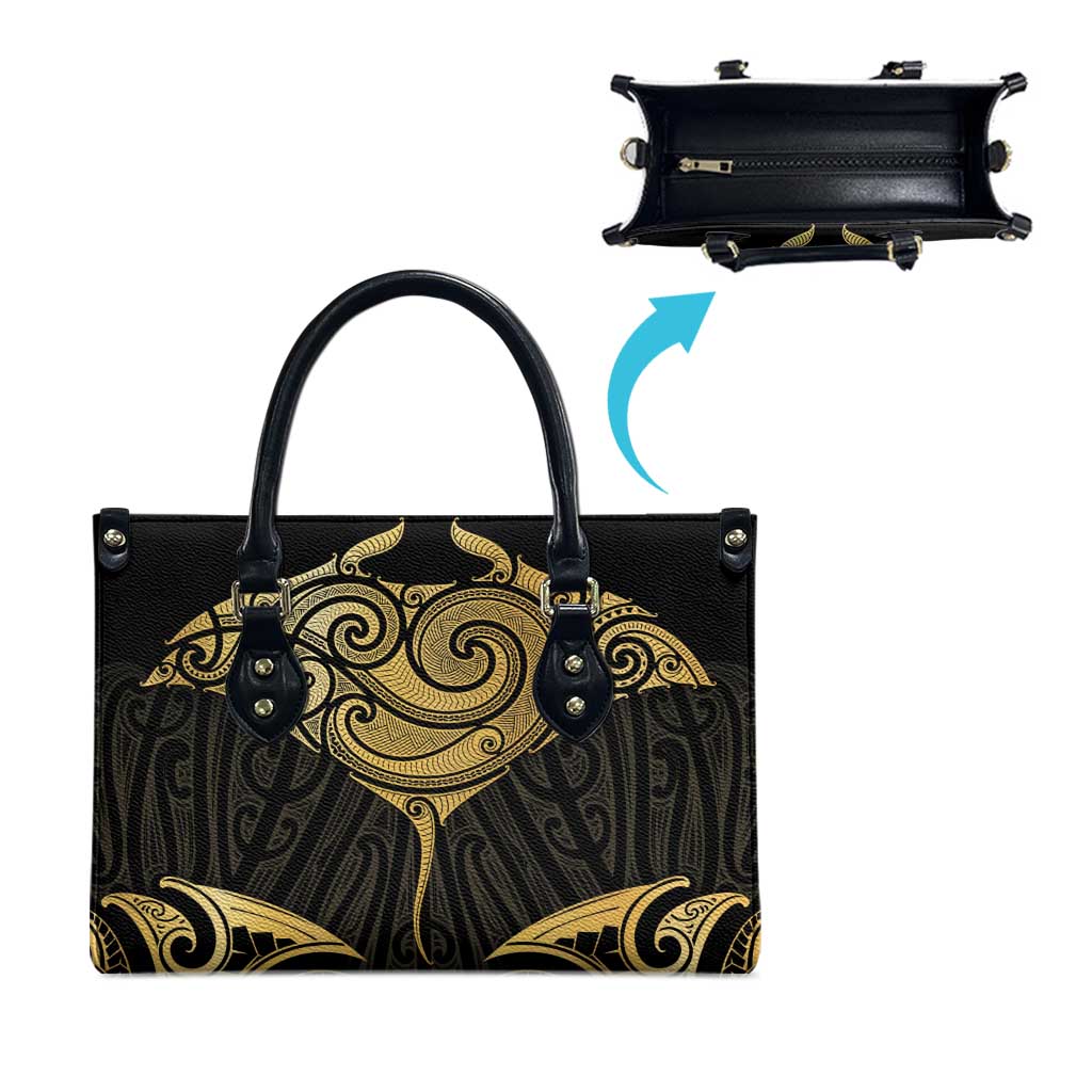 Gold Black New Zealand Manta Ray Leather Bag Aotearoa Maori Haehae - Polynesian Pride