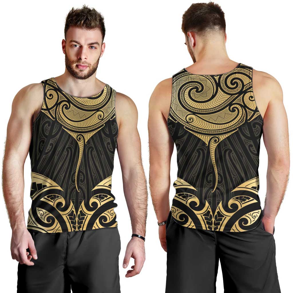 Gold Black New Zealand Manta Ray Men Tank Top Aotearoa Maori Haehae - Polynesian Pride