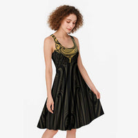 Gold Black New Zealand Manta Ray Midi Dress Aotearoa Maori Haehae - Polynesian Pride