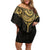 Gold Black New Zealand Manta Ray Off Shoulder Short Dress Aotearoa Maori Haehae - Polynesian Pride