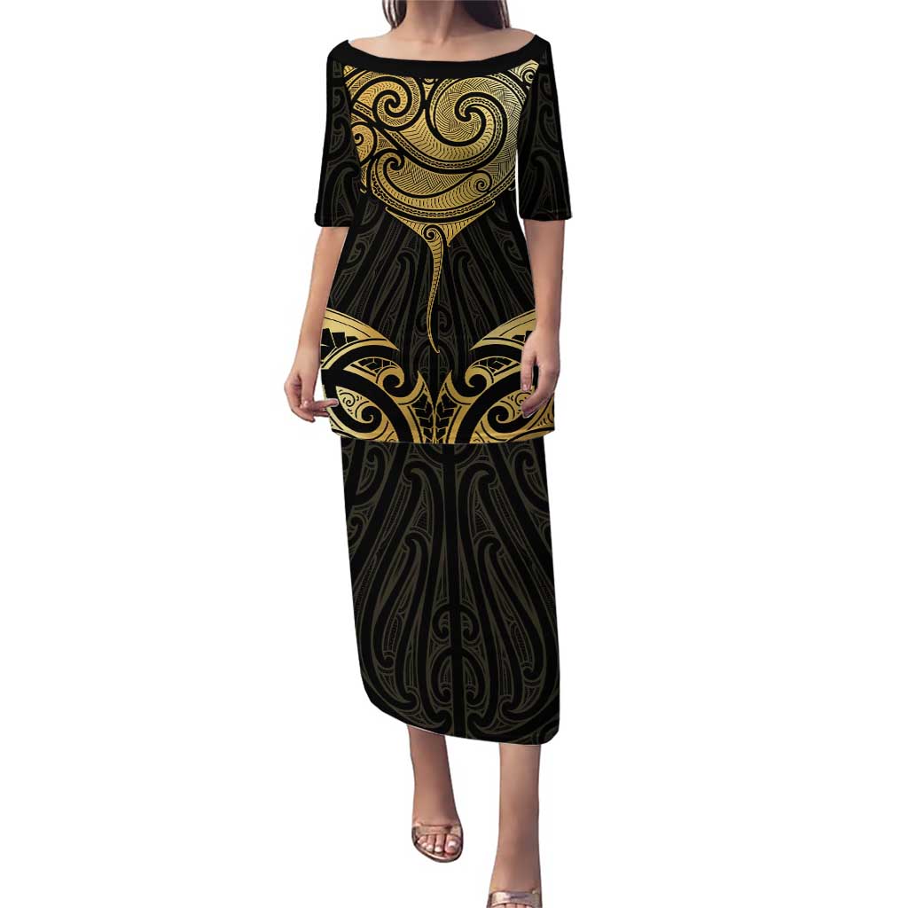 Gold Black New Zealand Manta Ray Puletasi Aotearoa Maori Haehae - Polynesian Pride
