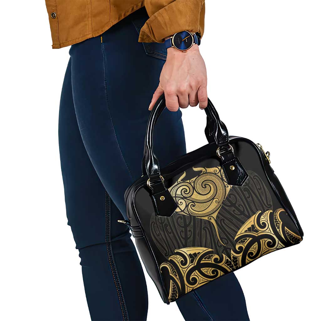 Gold Black New Zealand Manta Ray Shoulder Handbag Aotearoa Maori Haehae - Polynesian Pride